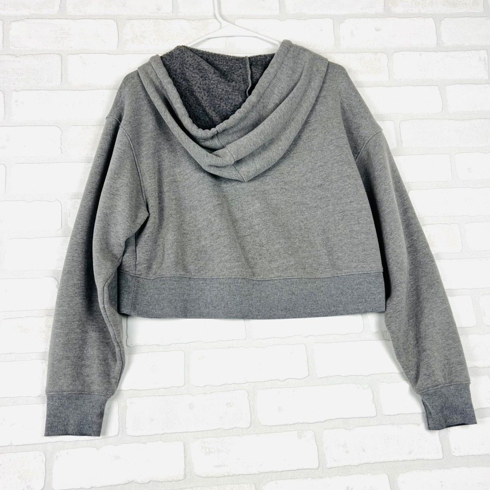 Gray Cropped Hoodie Drawstring Pullover Long Sleeve Casual Comfy xS - Picture 7 of 12
